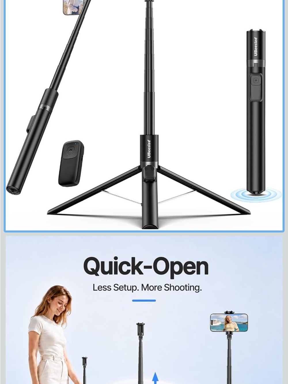 Black Telescoping Selfie Stick Tripod with Remote